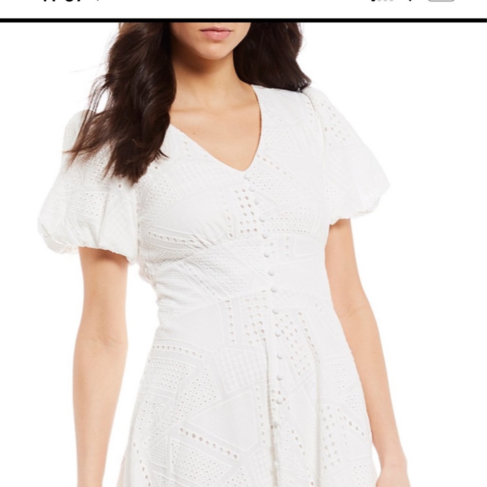 Puff Sleeve Button Down Eyelet Tea Midi Dress